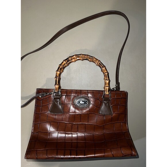 Dooney & Bourke Handbags - Vintage Dooney And Bourke Purse Brown Leather With Bamboo Handles/Shoulder Strap